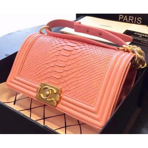 Chanel Boy Flap Umhängetasche Pink Python Leder A66095 Gold