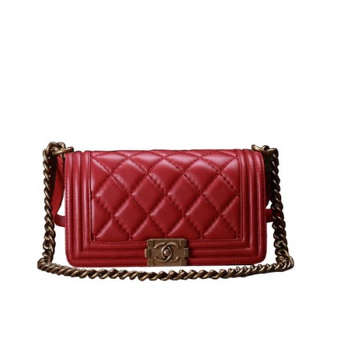 Chanel Boy Flap Umhängetasche Rot Original Kalbsleder A67086 Gold