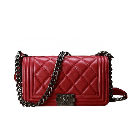Chanel Boy Flap Umhängetasche Rot Original Kalbsleder A67086 Silber