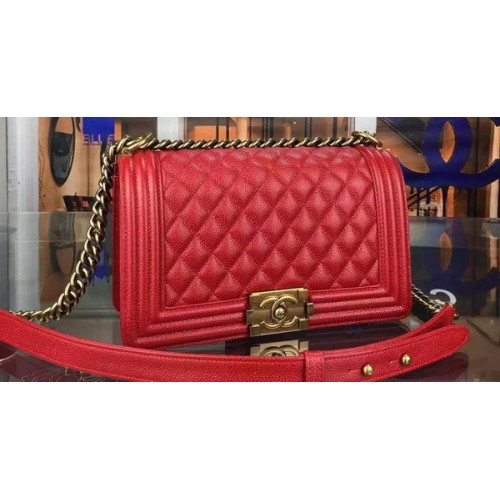 Chanel Boy Flap Umhängetasche Rot Original Kalbsleder A8708 Bronze