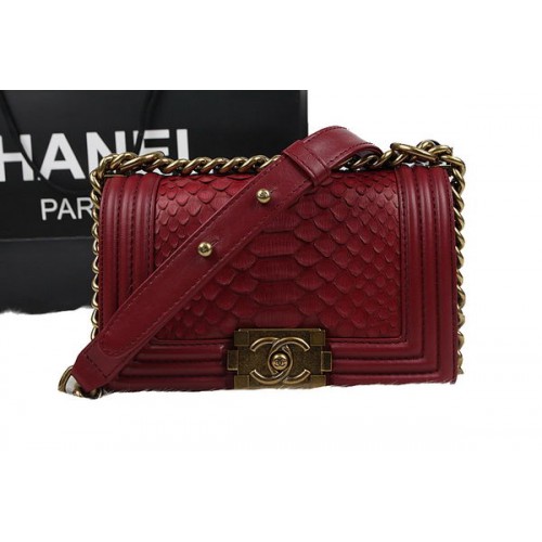 Chanel Boy Flap Umhängetasche Rot Original Pythonleder A67085 Gold