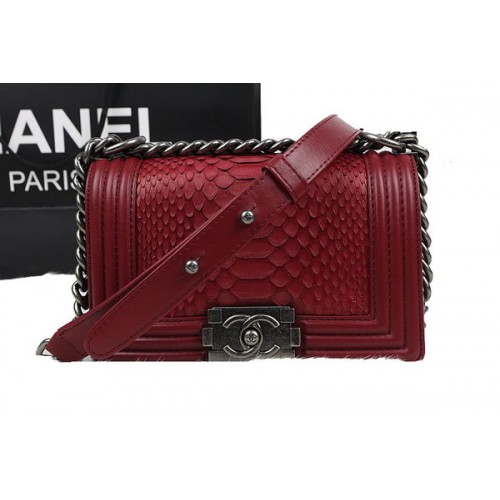 Chanel Boy Flap Umhängetasche Rot Original Pythonleder A67085 Silber