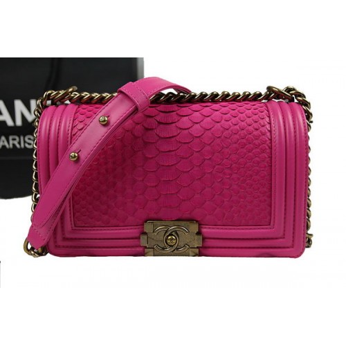 Chanel Boy Flap Umhängetasche Rose Original Pythonleder A67025 Gold