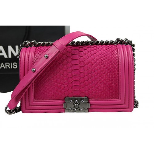 Chanel Boy Flap Umhängetasche Rose Original Pythonleder A67025 Silber