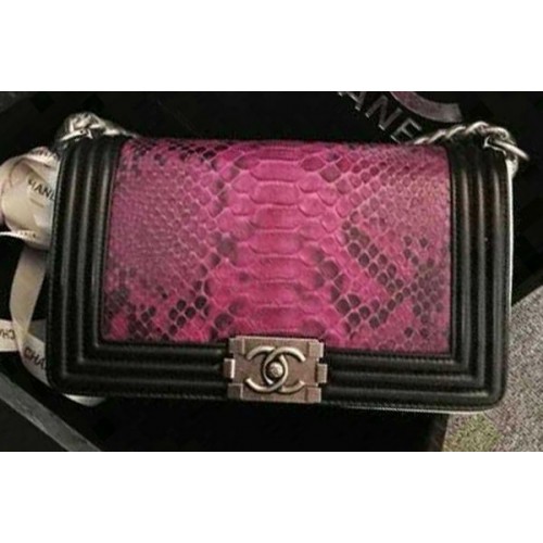 Chanel Boy Flap Umhängetasche Rose Python Leder A66095 Silber
