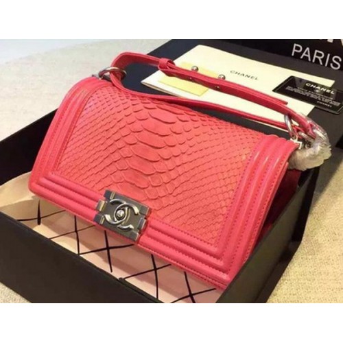 Chanel Boy Flap Umhängetasche Rosy Python Leder A66095 Silber