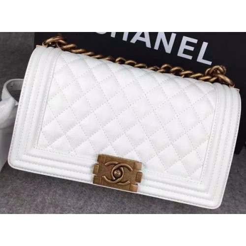 Chanel Boy Flap Umhängetasche Weiß Original Kalbsleder A8708 Bronze