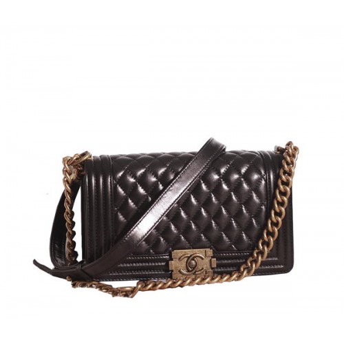 Chanel Boy Flap Umhängetasche aus schwarzem Lammleder A67086 Gold