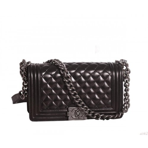 Chanel Boy Flap Umhängetasche aus schwarzem Lammleder A67086 Silber