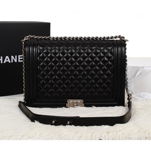 Chanel Boy Flap Umhängetasche aus schwarzem Originalleder A67087 Silber