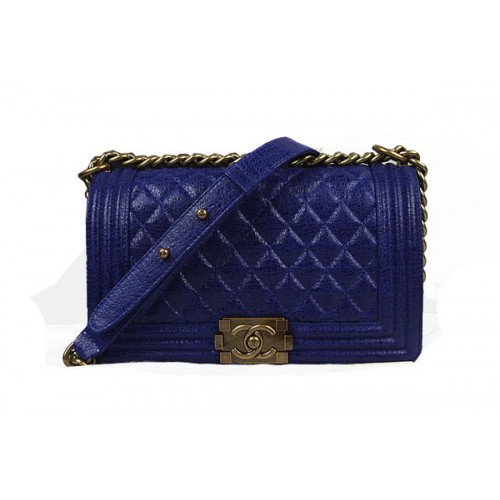 Chanel Boy Flap Umhängetasche aus blauem Original glasiertem Craquelé-Leder A67025 Gold