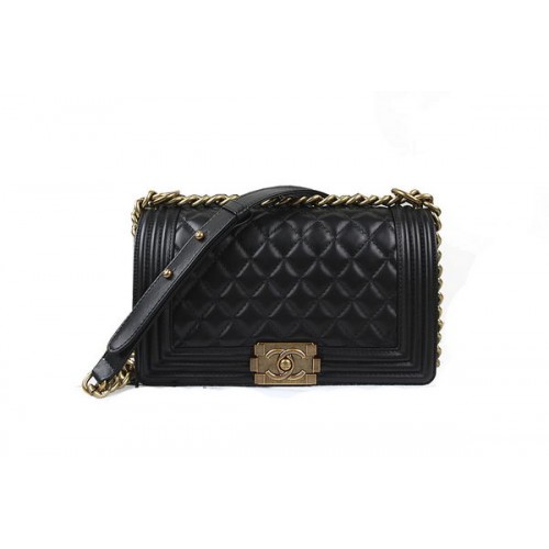 Chanel Boy Flap Umhängetasche aus original schwarzem Lammleder A67025 Gold