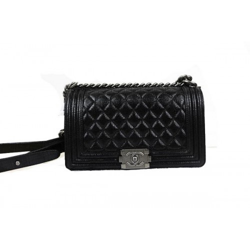 Chanel Boy Flap Umhängetasche aus original glasiertem Craquelé-Leder A67025 Schwarz