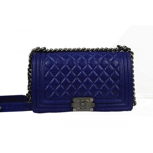 Chanel Boy Flap Umhängetasche aus original glasiertem Craquelé-Leder A67025 Blau