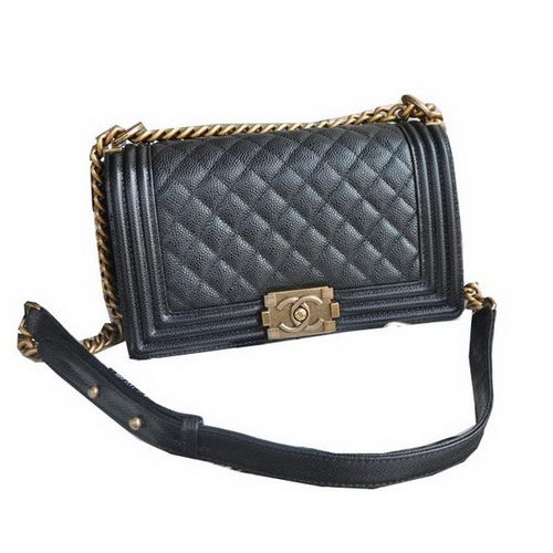 Chanel Boy Flap Umhängetaschen Schwarz Cannage Muster Leder A67086 Gold