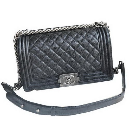 Chanel Boy Flap Umhängetaschen Schwarz Cannage Muster Leder A67086 Silber