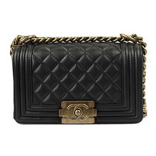 Chanel Boy Flap Schultertasche Schwarz Original Lammleder A67085 Gold