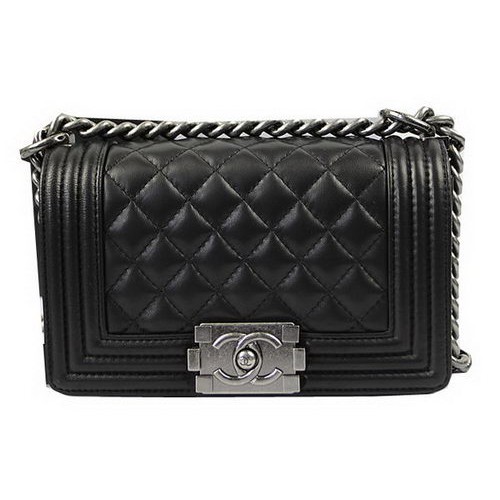 Chanel Boy Flap Schultertasche Schwarz Original Lammleder A67085 Silber