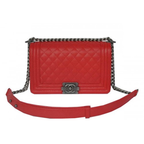 Chanel Boy Flap Umhängetaschen Rot Cannage Muster Leder A67086 Silber