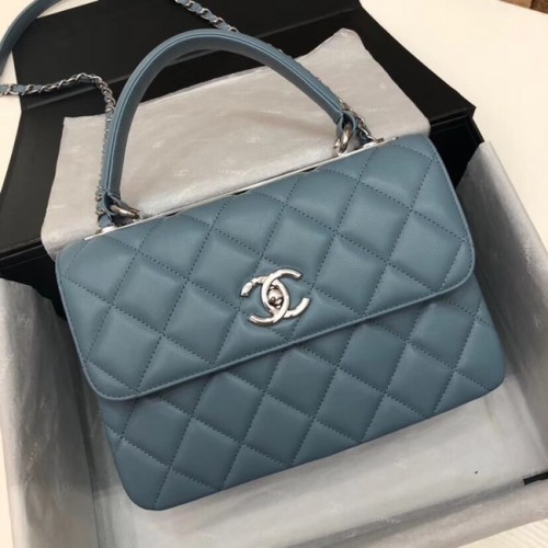 Chanel CC Original-Lammleder-Überschlagtasche 92236, blau-silberfarbenes Metall