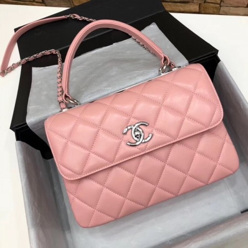 Chanel CC Original-Lammleder-Überschlagtasche 92236 mit rosa und silberfarbenem Metall