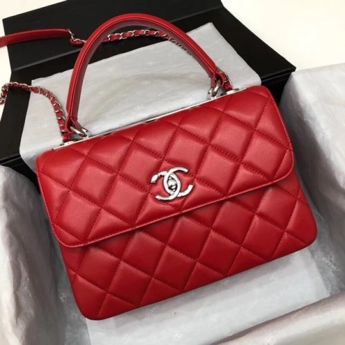 Chanel CC Original-Lammleder-Überschlagtasche 92236, rot-silberfarbenes Metall