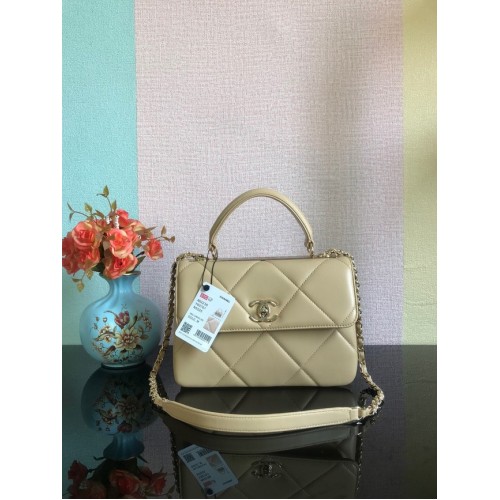 Chanel CC Original-Lammleder-Überschlagtasche A92236 Beige- und goldfarbenes Metall