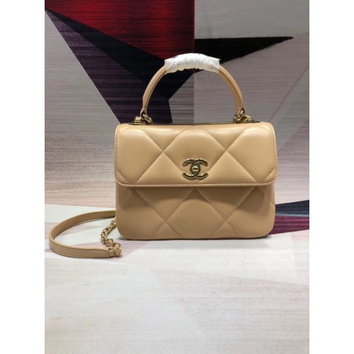 Chanel CC Original-Lammleder-Überschlagtasche A92236 Aprikose & goldfarbenes Metall