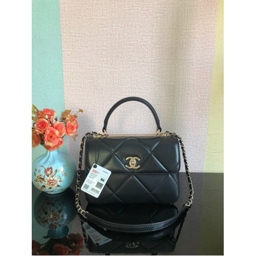 Chanel CC Original-Lammleder-Überschlagtasche A92236 schwarz & goldfarbenes Metall