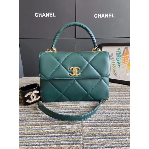 Chanel CC Original-Lammleder-Überschlagtasche A92236, grün & goldfarbenes Metall