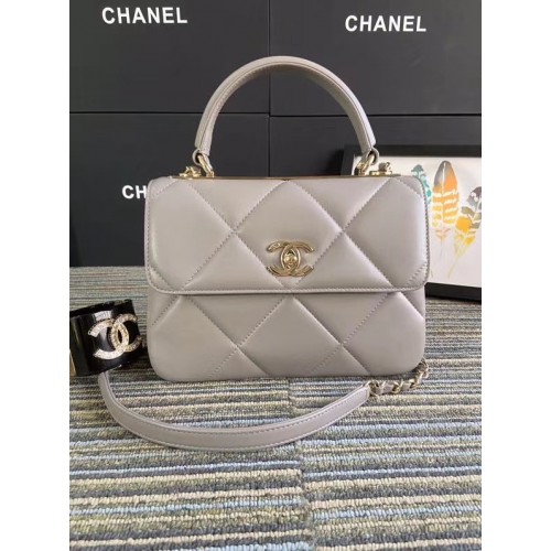 Chanel CC Original-Lammleder-Überschlagtasche A92236 grau & goldfarbenes Metall