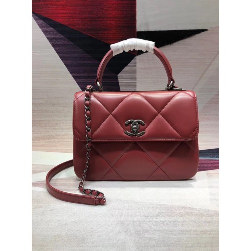 Chanel CC Original-Lammleder-Überschlagtasche A92236, rot-silberfarbenes Metall