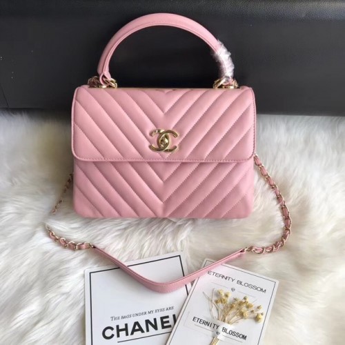 Chanel CC Original-Lammleder-Überschlagtasche A92236V mit rosa Goldschnalle