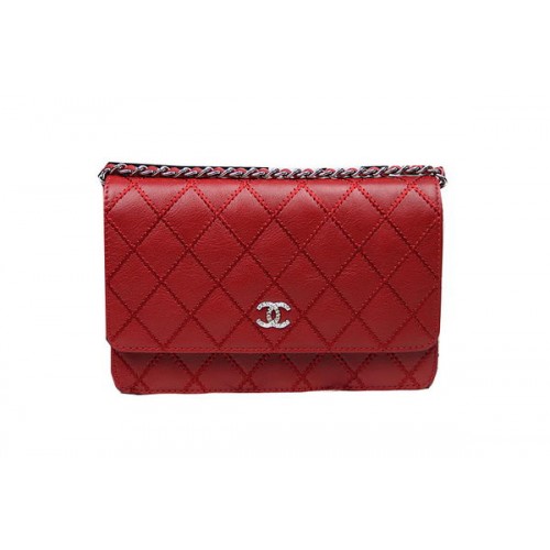 Chanel CHA33814 Rot Original Kalbsleder Mini Flap Bag Silber