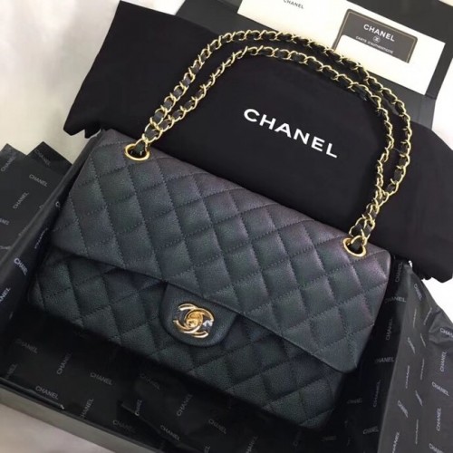 Chanel Kalbsleder Goldfarbenes Metall A01112 schwarz