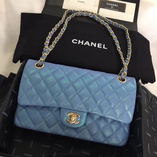 Chanel Kalbsleder Goldfarbenes Metall A01112 blau