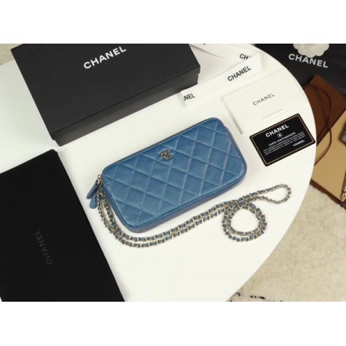 Chanel Kalbsleder Goldfarbenes Metall A82527 blau