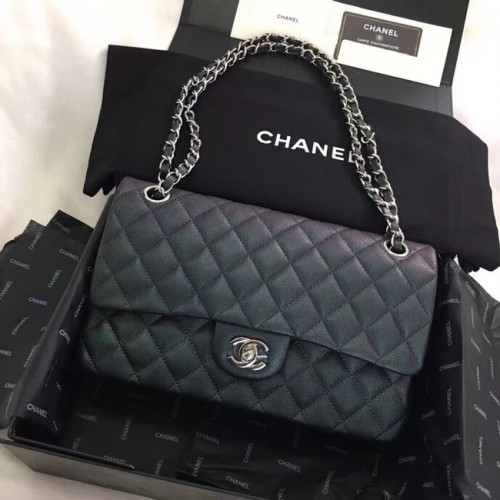 Chanel Kalbsleder Silberfarbenes Metall A01112 schwarz