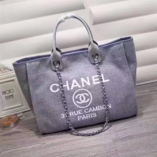 Chanel Canvas Leder Tote Einkaufstasche Blau A1679