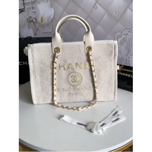 Chanel Canvas Schulter-Einkaufstasche 66941 weiß