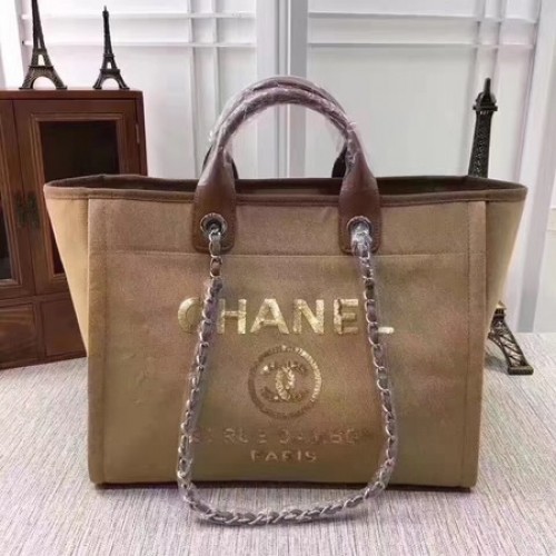 Chanel Canvas Tote Einkaufstasche A68046 Apricot