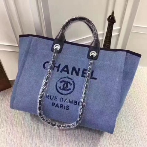 Chanel Canvas Tote Einkaufstasche A68046 Blau