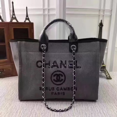 Chanel Canvas Tote Einkaufstasche A68046 Grau