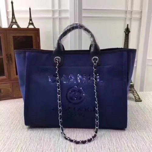 Chanel Canvas Tote Einkaufstasche A68046 Königsblau