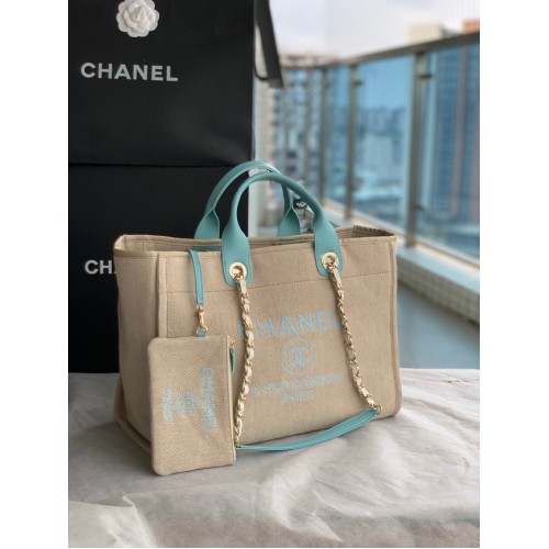 Chanel Canvas Tote Einkaufstasche B66941 Beige&Himmelblau