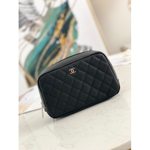 Chanel Caviar Quilted Curvy Pouch Cosmetic Case 220597 Schwarz