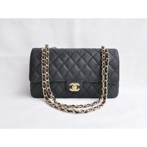 Chanel Classic 2.55 Series Black Caviar Golden Chain Quilted Flap Bag 1113