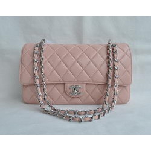 Chanel Classic 2.55 Series Rosa Lammleder Silberkette Gesteppte Flap Bag 1113