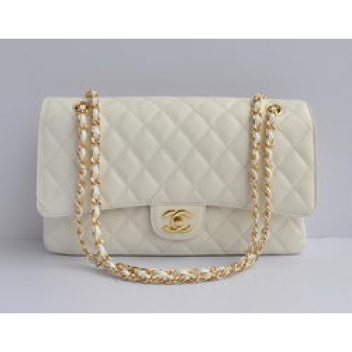 Chanel Classic 2.55 Series White Caviar Golden Chain Quilted Flap Bag 1113