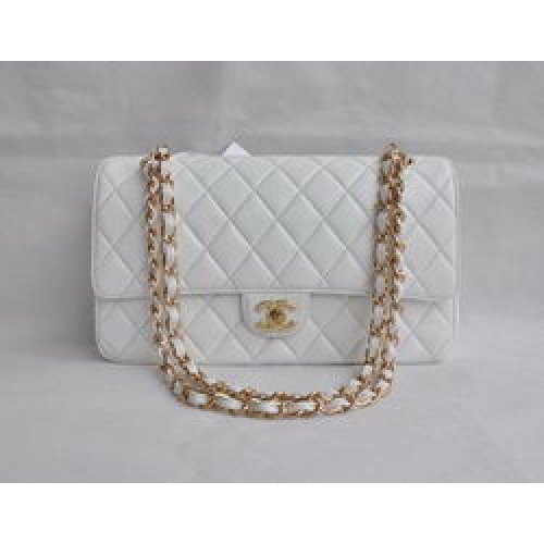 Chanel Classic 2.55 Series Weißes Lammleder mit goldener Kette, gesteppte Klappentasche 1113